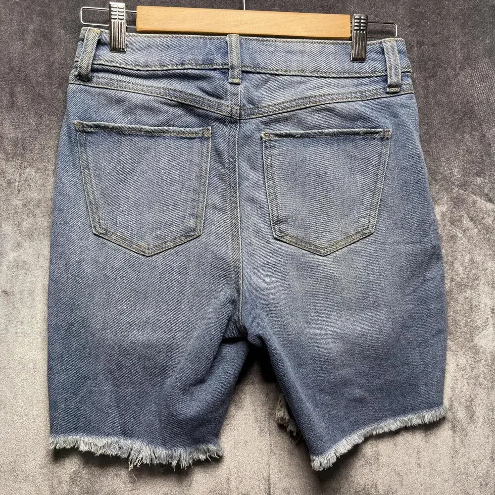 BY REWASH Shorts Jorts 1/25 Blue High Rise Denim Distressed Cutoff